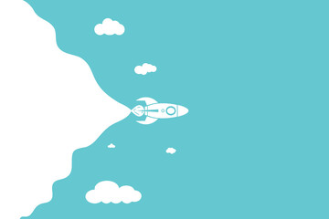 Rocket soaring into space. Rocket travel opens the background behind itself. space journey,  tours, cruises, rocket base advertising, trip abroad on vacation, and space routes vector illustration