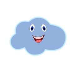 Smiling cloud with blue eyes on white background. Vector illustration.