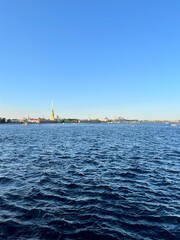 Naklejka premium Wide city river with some sights 