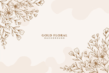 Beautiful golden floral background with hand drawn flowers and leaves illustration decoration