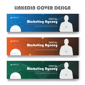 Corporate linkedin cover and banner design template set, background for LinkedIn header, technology linkedin banner template design, Modern business display advertising showcase social media cover