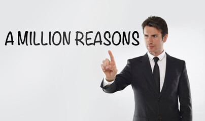 Man touching on a touchscreen with “A million reasons” text