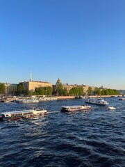 Fototapeta premium Wide city river with some sights 