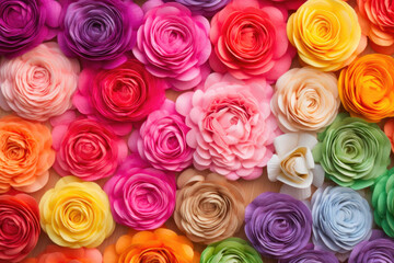 Chromatic Blossoms: Rainbow Gradient and Gouache Flowers. Generative AI