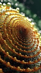 A Spiral Background all covered with Dew in Macro Photography Style - A Macro Spiral Style Backdrop - A Macro Spiral Wallpaper created with Generative AI Technology
