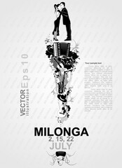 Poster for the  milonga. Advertisement of the tango dance. The social dance Argentina tango. - obrazy, fototapety, plakaty
