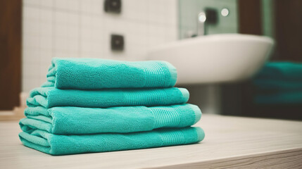 Obraz na płótnie Canvas Serenity and Luxury, Turquoise Spa Towels Creating a Tranquil Oasis. Generative AI