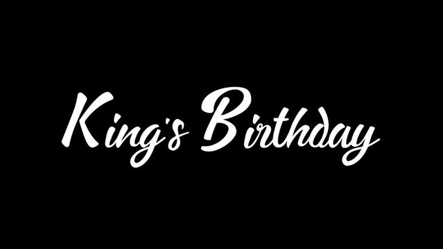 kings birthday animated text. 4k video greeting card. gift card. alpha channel.