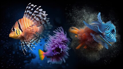 Obraz na płótnie Canvas a couple of fish that are next to each other in the water. generative ai