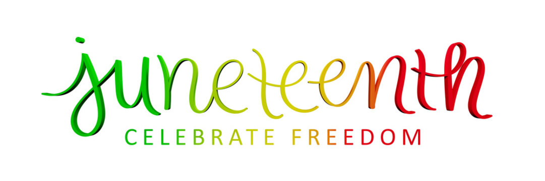 3D render of JUNETEENTH brush lettering on transparent background