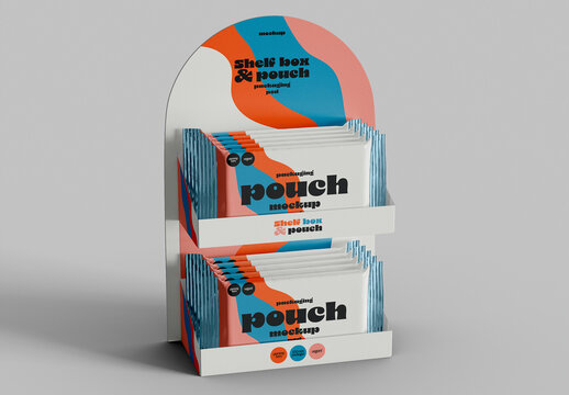 Shelf Box with Snacks Packaging Design Mockup