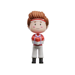 3d illustration Boy Holding Gift Box,  Indonesia independence day