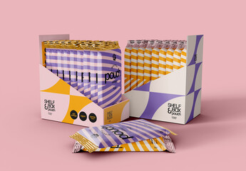  Box Packaging with Snacks Bar Mockup