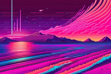 Kissenbezug Purple Retrowave Abstract Background Design Generative AI © Postmodern Studio