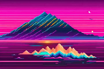 Rolgordijnen Purple Retrowave Abstract Background Design Generative AI © Postmodern Studio