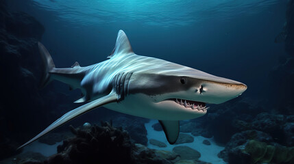 Sawtooth shark in the deep sea, Generative AI