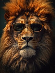 Naklejka premium A lion cool with black sunglasses. Generative AI