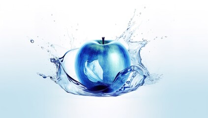 blue apple in water splash isolated on background