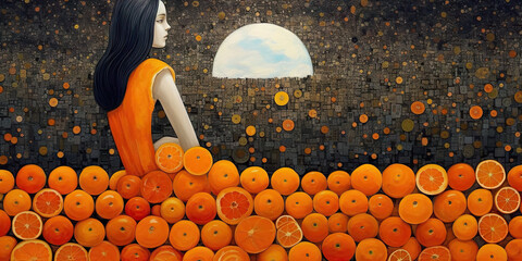 The Land of Orange Series - Orange moonlight sonata - obrazy, fototapety, plakaty