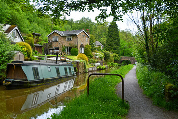 barge on the canal in in beautiful and tranquil setting