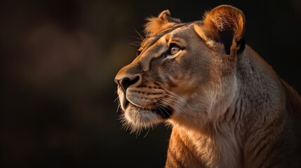 Fototapeta na wymiar a close up of a lion's face on a dark background. generative ai