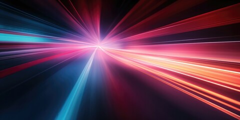 Abstract long exposure dynamic speed light trails in traffic road. Generative AI