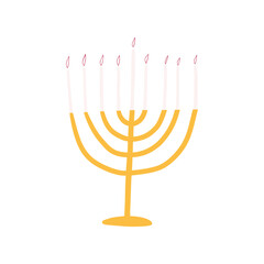 Cute hand drawn Hanukkah candles menorah, cartoon flat vector illustration isolated on white background. Jewish Christmas holiday celebration.