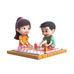 boy and girl playing board game, generative ai