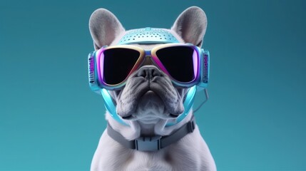 Portrait fat dog hologram color VR. Generative AI illustrations