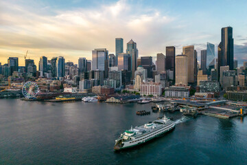 Downtown Seattle City Skyline Arial Photography 