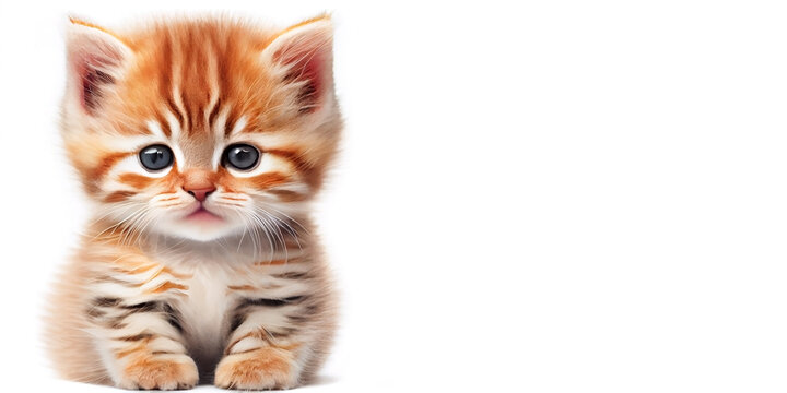 little cute kitten on an isolated white background. Generative AI