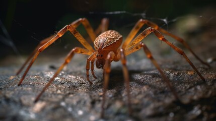  a close up of a spider on a rock with a blurry background.  generative ai