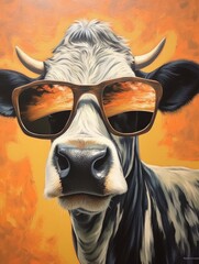 A real cow cool with black sunglasses. Generative AI