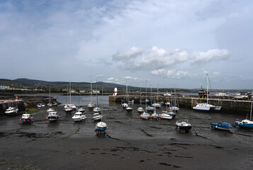 boats in the harbor at low tide