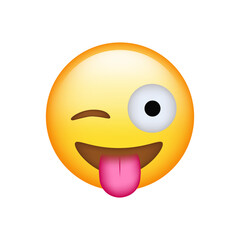 Winking Face With Tongue Emoji isolated on white background. Iphone Whatsapp Emojis. Simple, vector, printed on paper. icon for website design, mobile app, and UI. Vector Illustration