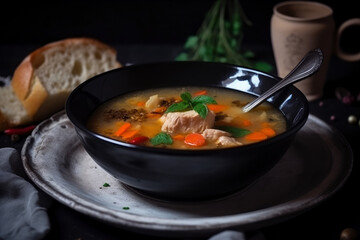Meat soup with spicy herbs, AI Generated