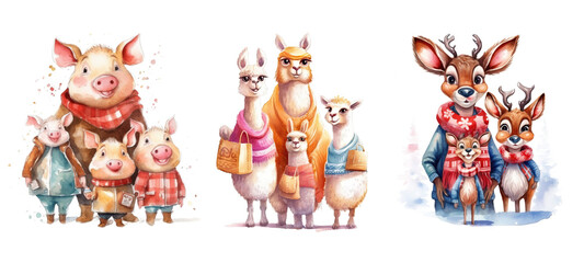 Obraz premium Cute Animals Family Watercolor Clipart. Generative AI 