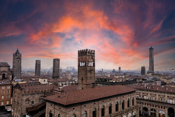 Bologna. Medieval city capital of Emilia Romagna in Italy Europe. City of art and culture. Tourists...
