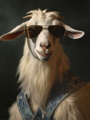 A real goat cool with black sunglasses. Generative AI