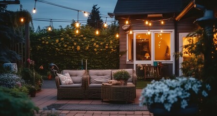 Soaking in the Splendor of a Suburban House's Patio on a Summer Evening. Generative AI
