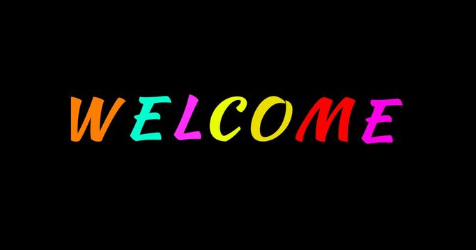Welcome animation text with ink splash in colorful on the black background alpha channel. Suitable for events, messages, and festivals