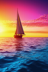 Fototapeta premium landscape, a sailboat sails along the ocean, Generative AI