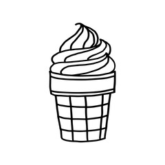 Single element of delicious ice cream in a waffle glass. Original doodle style can be used for seasonal design, packaging, banners, bar menu or advertising.  Vector illustration EPS10. 