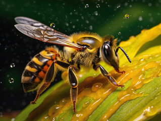 Naklejka premium Macro Bee National Geographic - Generative AI