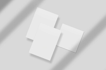 Blank paper for mockup with shadow overlay. 3D Render.