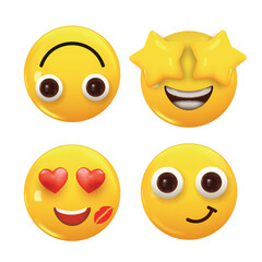 Set of 3d icon yellow color smile emoji. Set Icon Smile Emoji. Vector