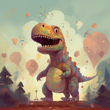Cute T-Rex, Childrens Book Illustration, Generative AI