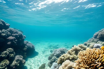 Fototapeta na wymiar 美しい南国の海底から見た光り輝く水面