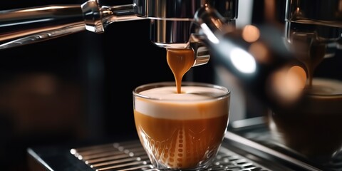 AI Generated. AI Generative. Coffee espresso steel machine barista cafe restaurant. Graphic Art