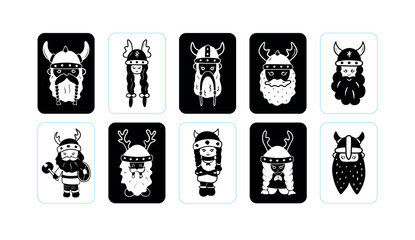 Adorable fully editable set of viking illustrations which would be perfect for coloring book or flash montessori cards.